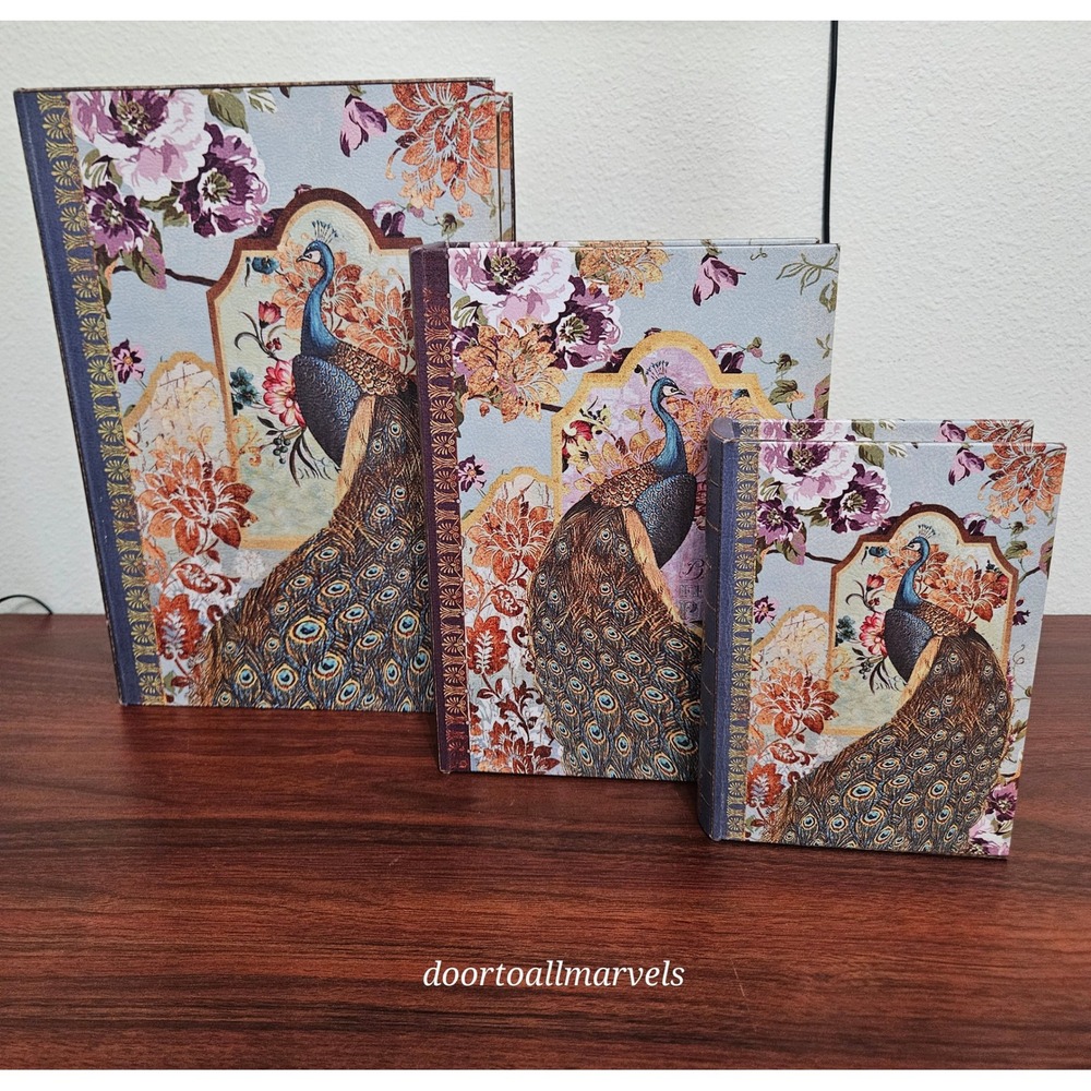3 Peacock Nesting Boxes Faux Books Storage Boxes Romantic Victorian